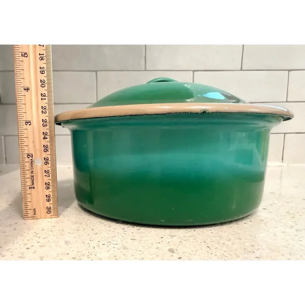 Vintage Green Ombre Enamelware Casserole Dish with Lid, Mid Century Baking